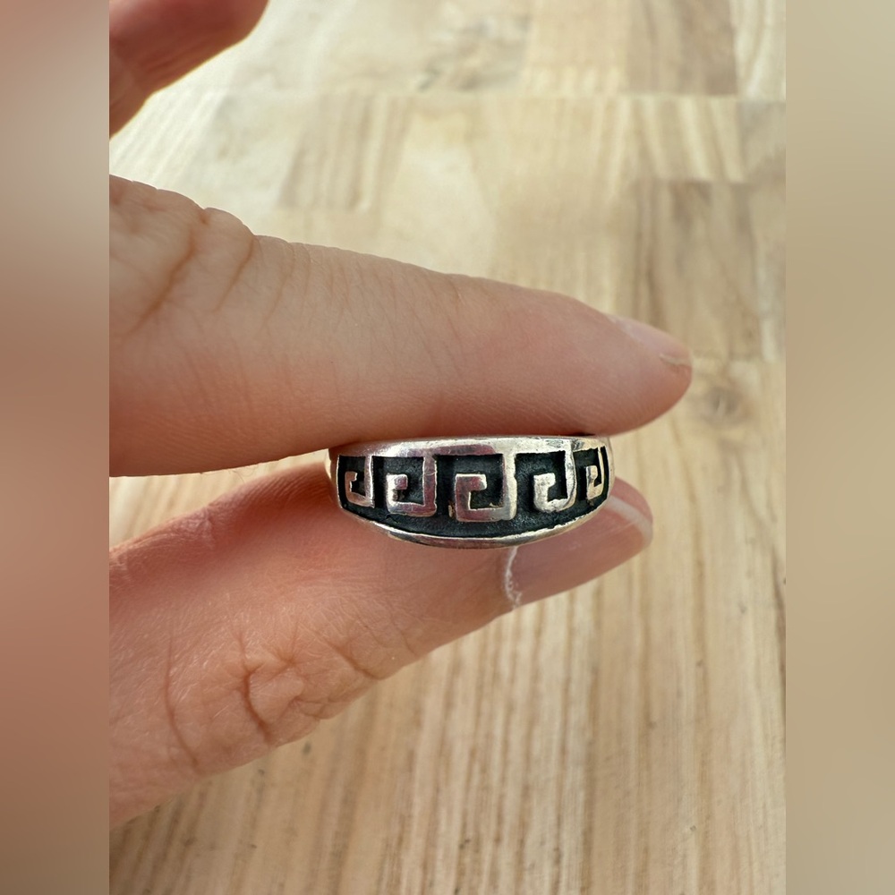 925 Sterling silver Greek key adjustable ring